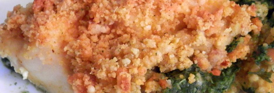 Crumble de cabillaud aux épinards et épices colombo