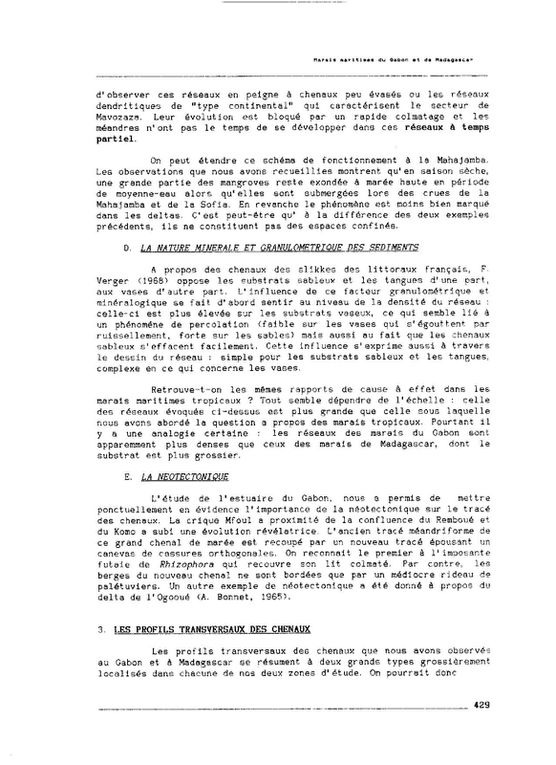 Thèse d'Etat, 1990, Les marais maritimes du Gabon et de Madagascar - Chapitre 12 : pp. 410-434