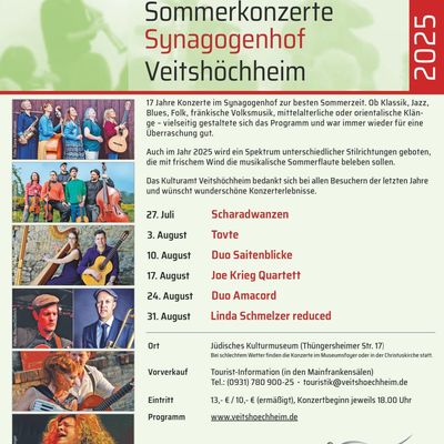 Vorverkauf gestartet für sechsteilige Sommerkonzertreihe der Gemeinde Veitshöchheim im Synagogenhof