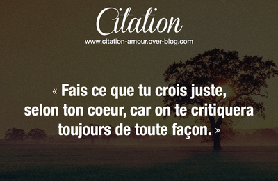 Fais ce que tu crois juste, selon ton coeur, car on te critiquera de toute façon.