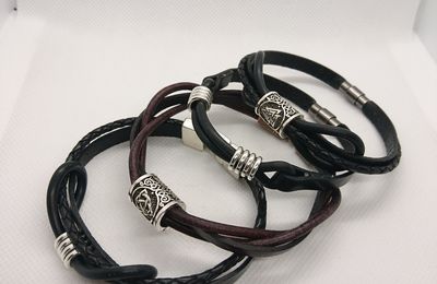 bracelet homme cuir marron foncé avec perles semi-précieuses