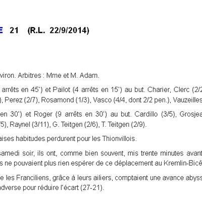 SENIORS M1 : CSAKB vs THIONVILLE - Article Rep. Lorrain