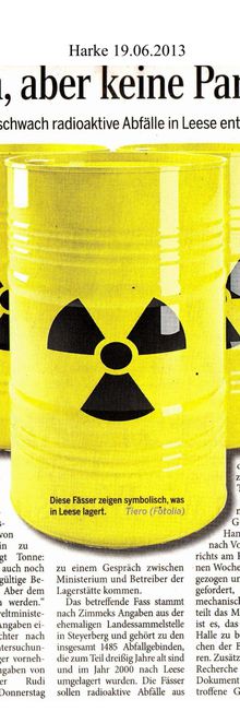 Harke 19.6.13 -- Leese: rostiges radioaktives Fass im Zwischenlager