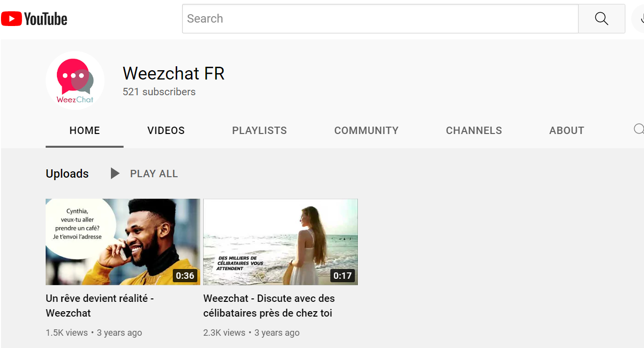 La page YouTube de WeezChat