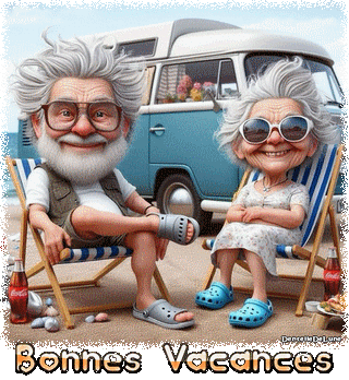 Bonnes Vacances - papi - mamie - camping car - gif animé - 1-a
