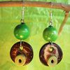 Boucles d'oreilles natures marron et vertes en bois et noix de coco