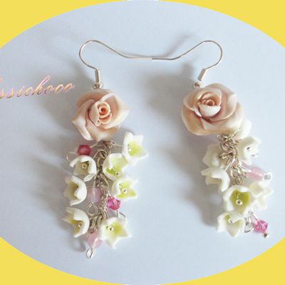 boucles d'oreilles Muguets mes jolies fleurs porcelaine froide (CRÉATEUR)