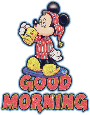 Good Morning - Mickey - Souris - Café - Disney - Gif scintillant - Gratuit