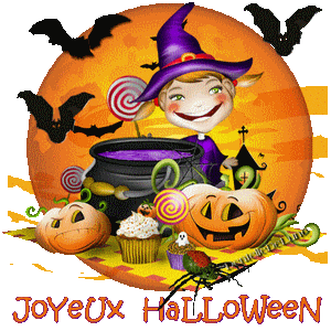 Gif animé Joyeux Halloween avec petit sorcier - vampires - araignée - les  gifs animés de dentelledelune