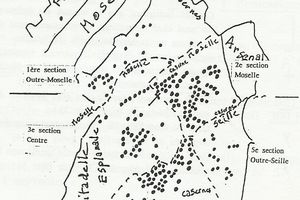 Plan à la main METZ de 1806, divisée en 5 sections.