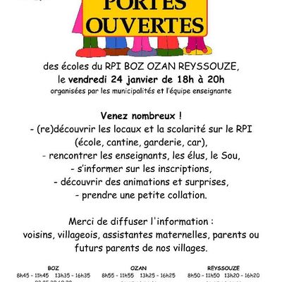 Soirée portes ouvertes dans les écoles du RPI Boz, Ozan, Reyssouze. 