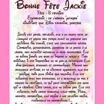 Carte Bonne Fête Jackie - 8 février