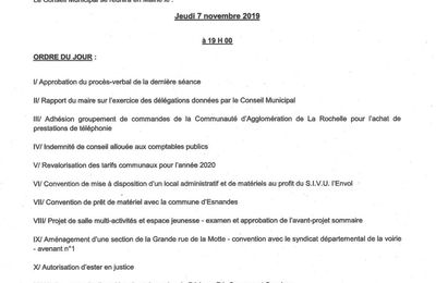 RÉSUMÉ DU CONSEIL MUNICIPAL DU 07 NOVEMBRE 2019 