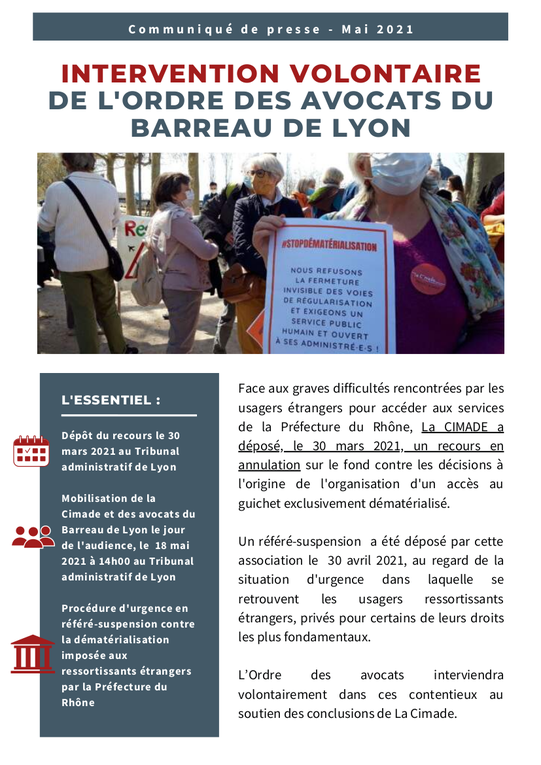 Communiqué de presse de l'ordre des avocats du barreau de Lyon