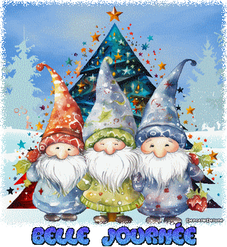 Belle journée - Gnomes de Noël - sapin - gif animé-a