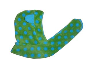 Cagoule en polaire verte et pois bleu avec écharpe intégrée pour Loïc