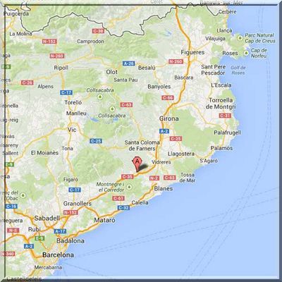 Espagne - Hostalric - Position château sur carte