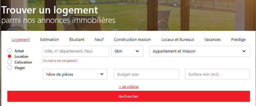 Un tableau pour filtrer les annonces immobilières 