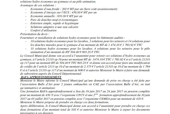 Réunion du Conseil Municipal en date du 06 juin 2017