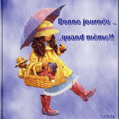 Bonne journée - Enfant - Fille - Pluie - Gif animé - Gratuit