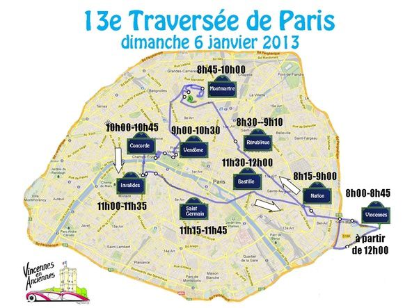 13eme Traversee de Paris en anciennes le 6 janvier 2013
Organisée par Vincennes en Anciennes