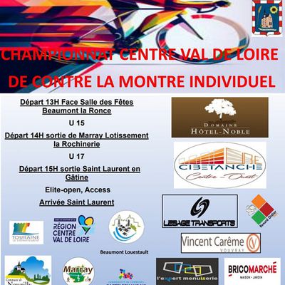 Tous les horaires de départ du championnat régional de contre la montre du vendredi 14 juillet à St Laurent en Gatines (37)