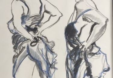 Les pieds dans l'eau, craie conté sur papier 65x50cm, vendu sans cadre, artiste peintre contemporain,bernadette cazal,narbonne aude occitanie france,oeuvre d art,atelier artiste,boutique de createurs