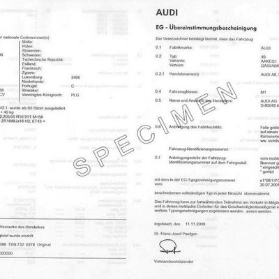 Demande de certificat de conformité Audi