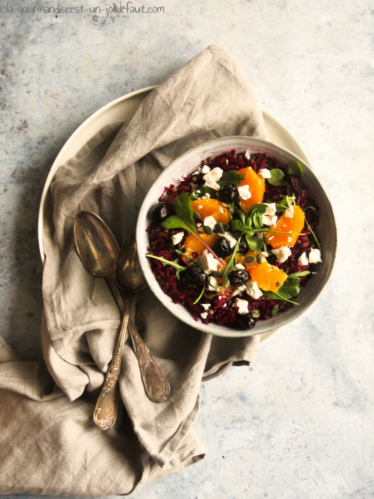 salade, lentilles, betterave, orange, feta, la gourmandise est un joli défaut
