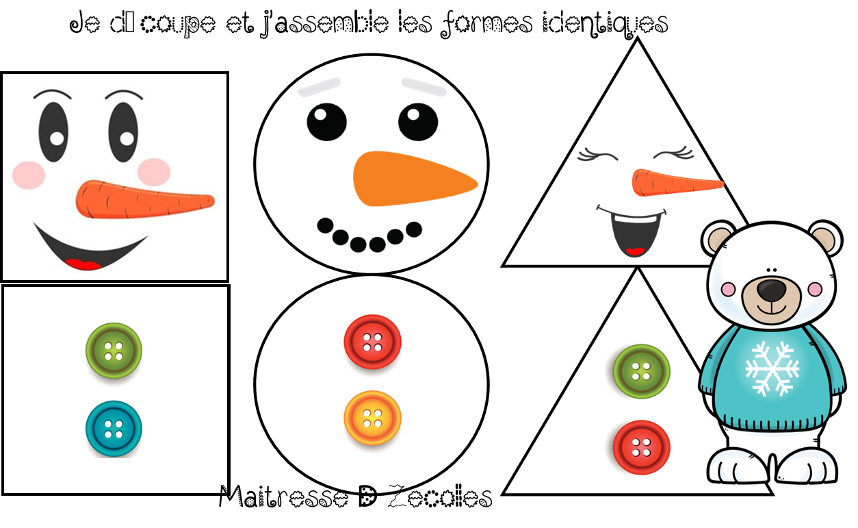 Activité Bonhomme De Neige Maternelle Banquise / Hiver / Découpage de formes pour former un bonhomme de neige -  Mes tresses D Zécolles