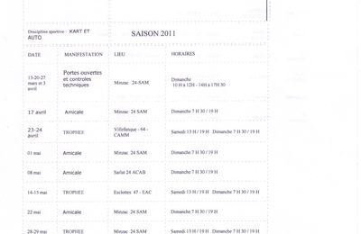 Calendrier 2011 Autocross