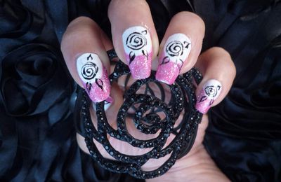 Nail art french effet "sucre" rose.