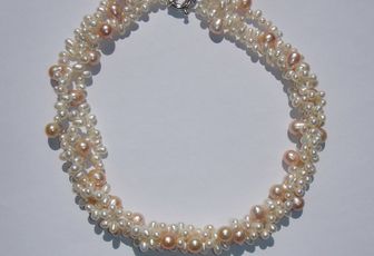 Collier 3 rangs perles blanches et rosées