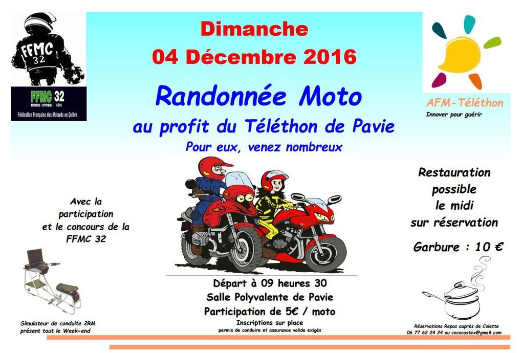 Balade moto au profit du Téléthon à Pavie le dimanche 4 décembre