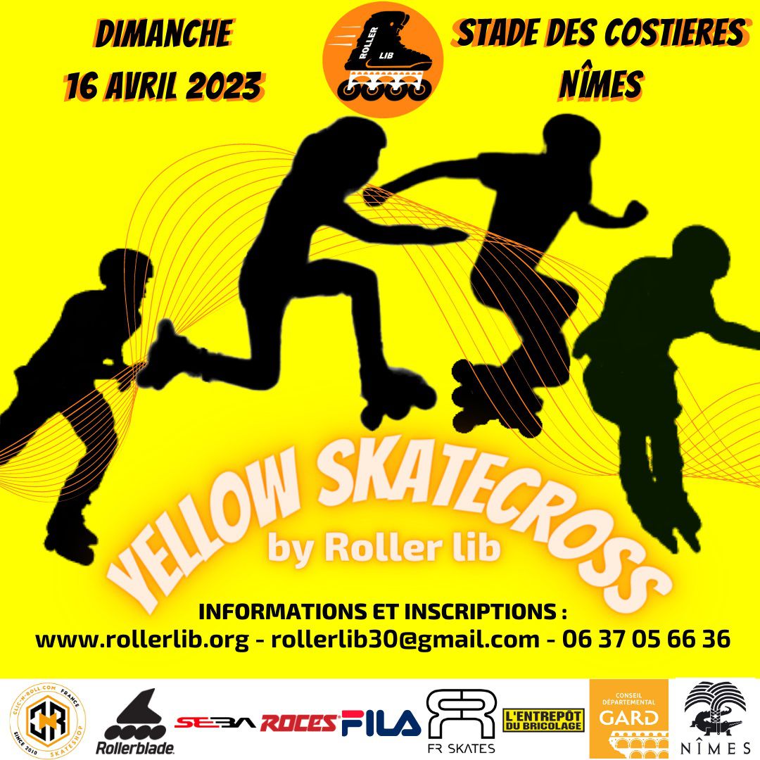 nimes, roller, lib, cours, yellow, skatecross, enfant, adulte