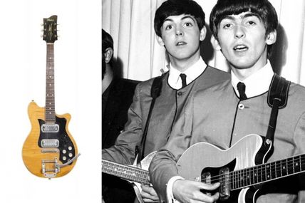 19th Nov 2006, A guitar played by George Harrison was set to fetch more than £100,000 at a London auction. The Maton MS500 guitar was used on The Beatles first album.