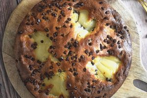 Moelleux au mascarpone, poires et pépites de chocolat