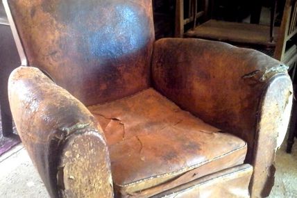 club record mustache leather chair black art deco chesterfield TO RESTORE former club mustache back in leather art deco armchair