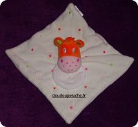 Doudou plat hippopotame, orange blanc, DMC    www.doudoupeluche.fr