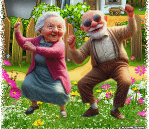 Joyeux papi et mamie dansent - gif - coucou - bonne journée