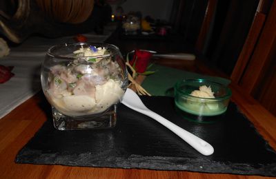 Tartare de thon sur mousse de céleri, compter 35min+1h repos