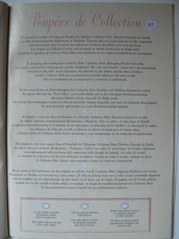 Le grand catalogue a un feuillet en plus,  cf début de l'album.
Le babi corolle est inclus.
Imprimé en février 1999.