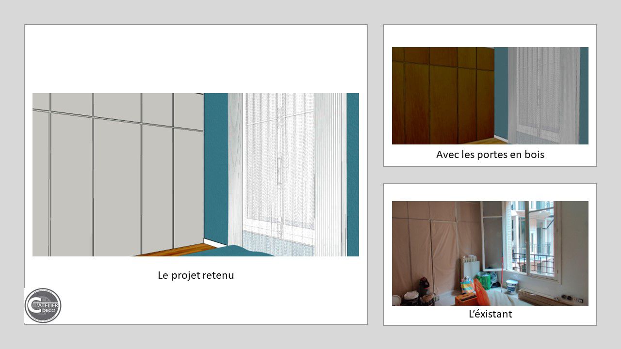 Vue 3D réalisée par l'atelier-Cdéco pour choisir de peindre ou non des portes en bois 