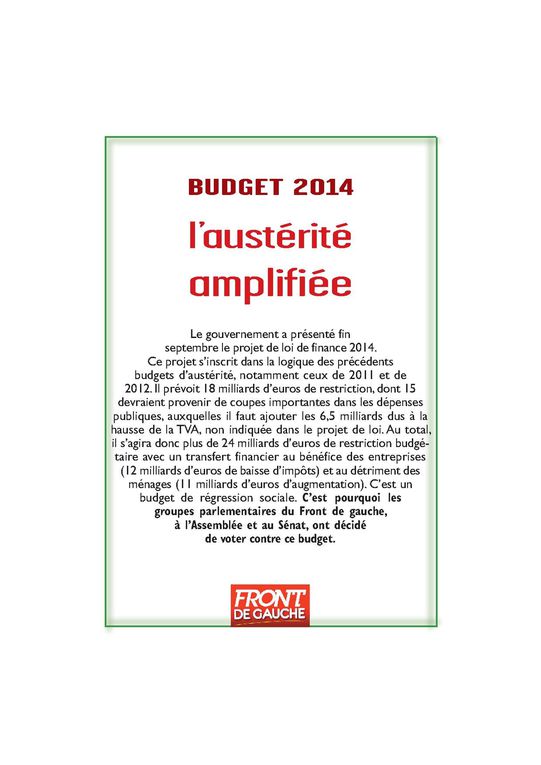 Budget 2014, l'austérité amplifiée (Front de gauche)