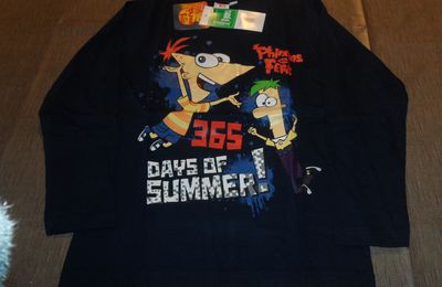 Disney Phineas et Ferb Tee shirt manches longues bleu marine