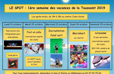 Plannings SPOT vacances de la Toussaint 2019