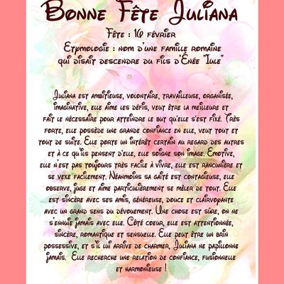 Carte Bonne Fête Juliana - 16 février