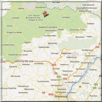 Bas Rhin - Dambach - Position château Hohenfels sur carte