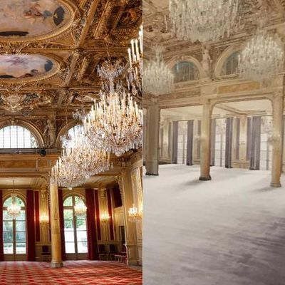 Emmanuel Macron engage les travaux dans la salle des Fêtes de l'Élysée