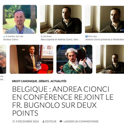 BELGIQUE : ANDREA CIONCI EN CONFÉRENCE À NAMUR REJOINT LE FR. BUGNOLO SUR DEUX POINTS